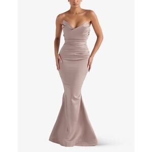 House of CB Fleur Mushroom Satin Strapless Gown - Size S